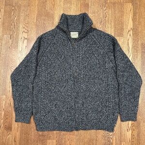 Aran Woolen Mills Merino Wool Cable Knit Full Zip Gray Cardigan Sweater Mens XL